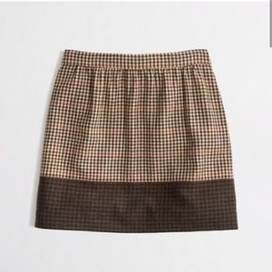 J Crew Brown and Tan Tweed Plaid and Herringbone Wool Skirt